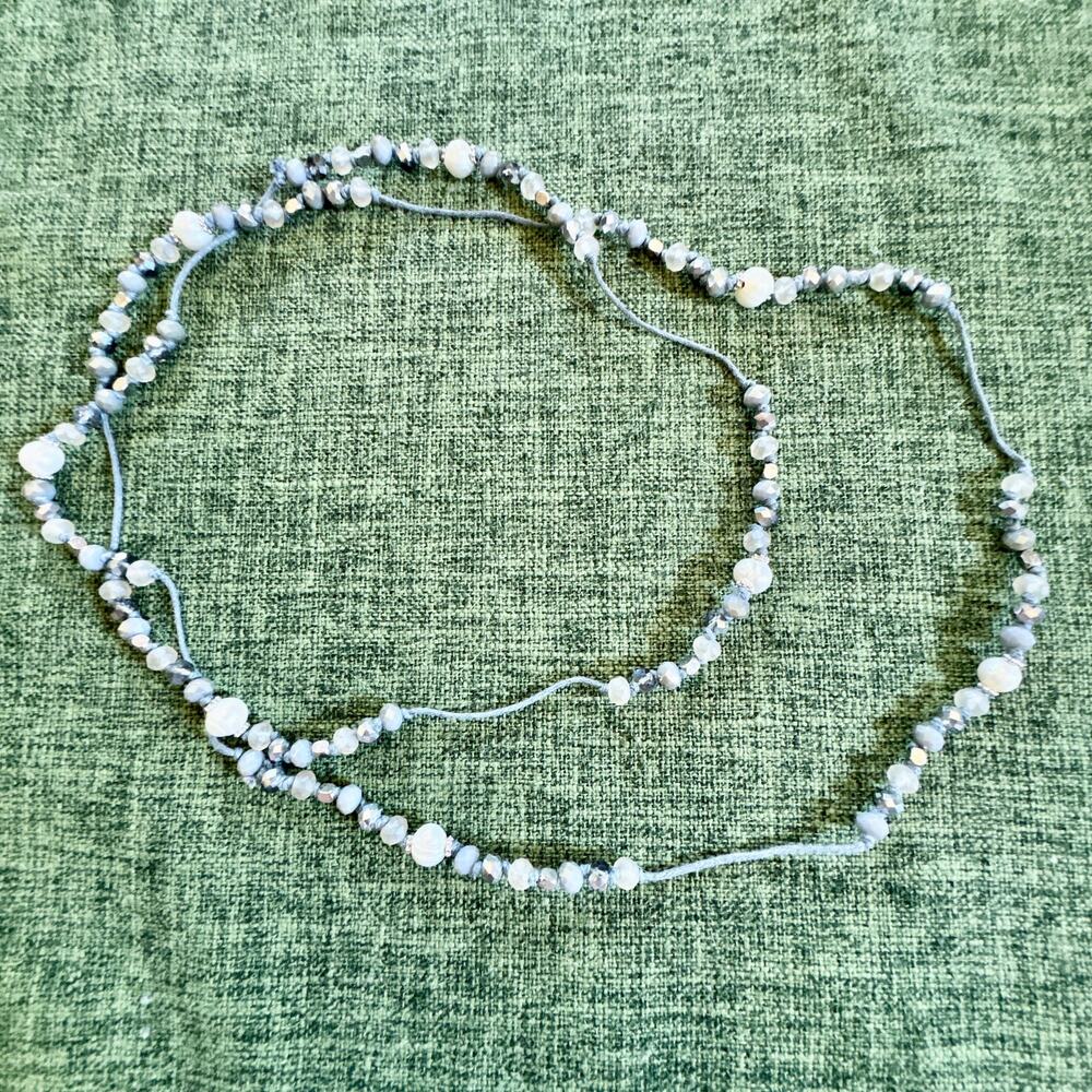 Marlyn Schiff Gray, White and Silver Multi-Strand Beaded Wrap Necklace